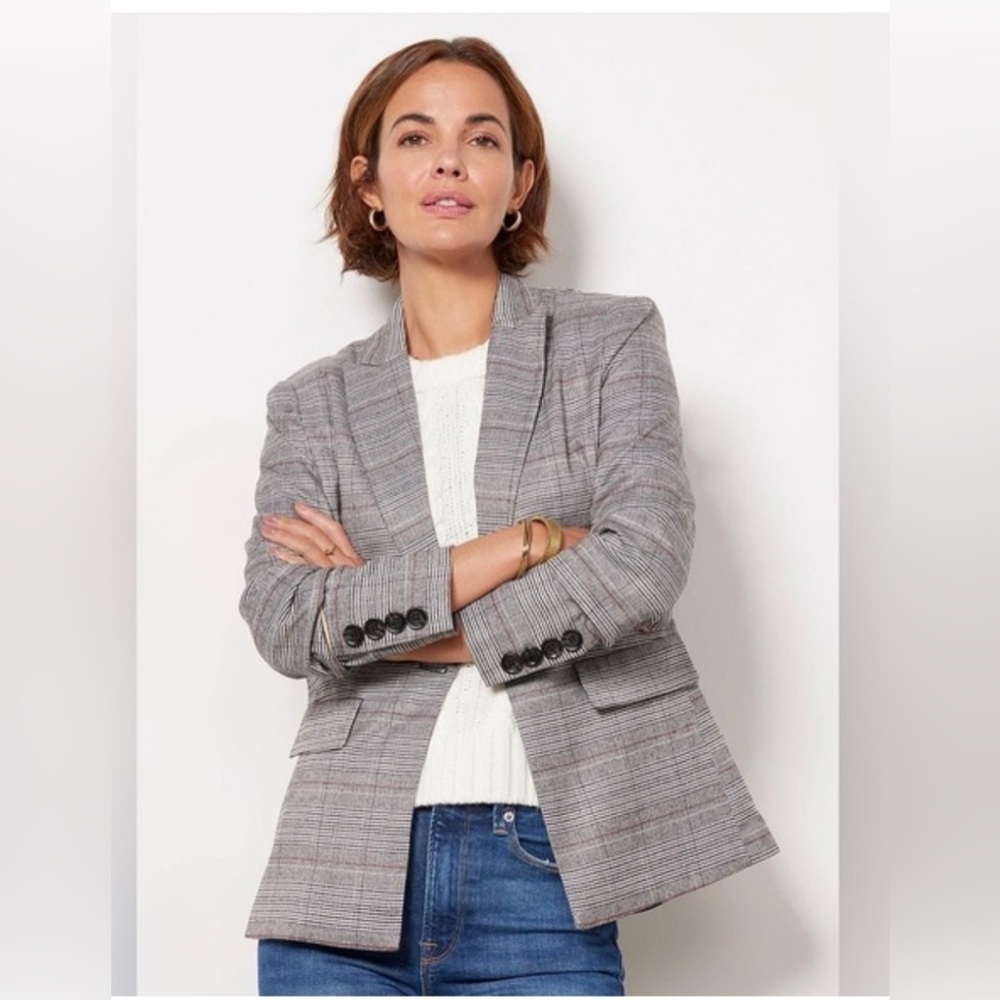 Evereve Plaid One Button Blazer XS